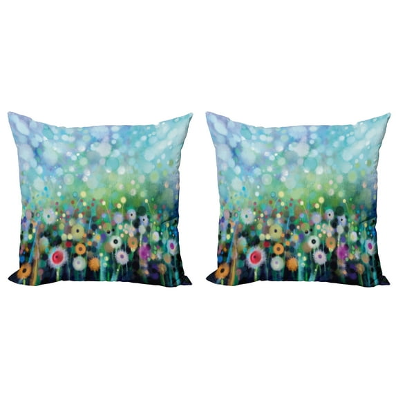 Ambesonne Floral Throw Pillow Cover 2 Pack, Flying Dandelions Art, 20", Multicolor