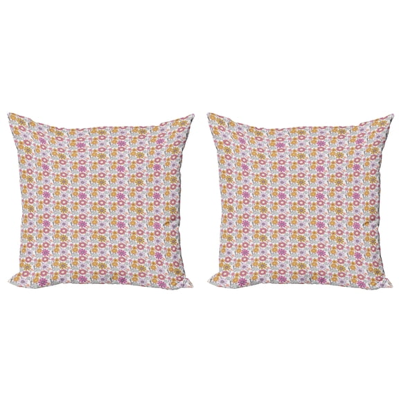 Ambesonne Floral Throw Pillow Cover 2 Pack, Folkloric Ornamental Flowers, 18", Multicolor