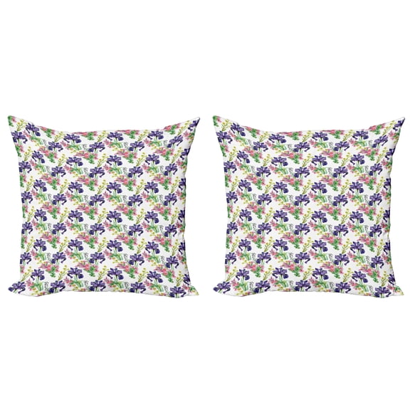 Ambesonne Floral Throw Pillow Cover 2 Pack, Garden Blooming Tiny Orchids, 20", Multicolor