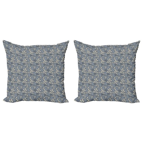 Ambesonne Floral Throw Pillow Cover 2 Pack, Greyscale Simplistic Flowers, 18", Dark Grey Blue Grey