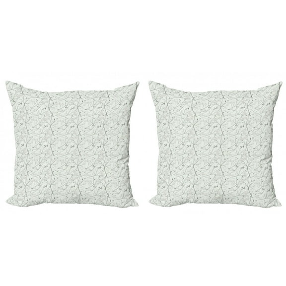 Ambesonne Floral Throw Pillow Cover 2 Pack, Grunge Feminine Blossoms, 24", Mint Green White