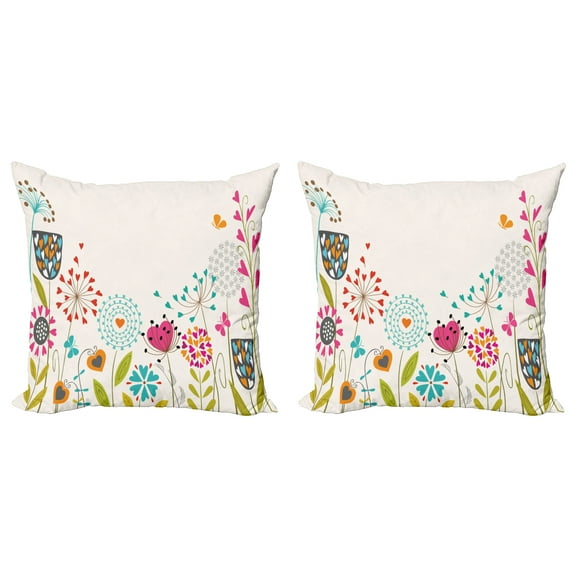 Ambesonne Floral Throw Pillow Cover 2 Pack, Hearty Dandelion, 24", Multicolor