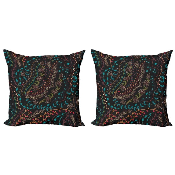 Ambesonne Floral Throw Pillow Cover 2 Pack, Herbs Blooming Stems, 20", Multicolor