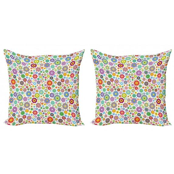Ambesonne Floral Throw Pillow Cover 2 Pack, Hippie Cheerful, 20", Multicolor