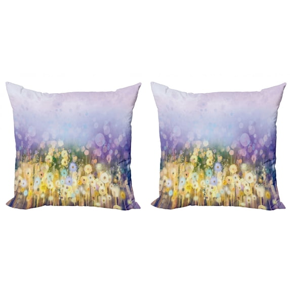 Ambesonne Floral Throw Pillow Cover 2 Pack, Idyllic Pastoral Flower, 24", Yellow Purple