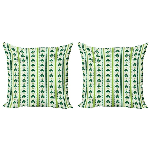 Ambesonne Floral Throw Pillow Cover 2 Pack, Irish Clovers Lines Dots, 24", Lime Green Dark Green