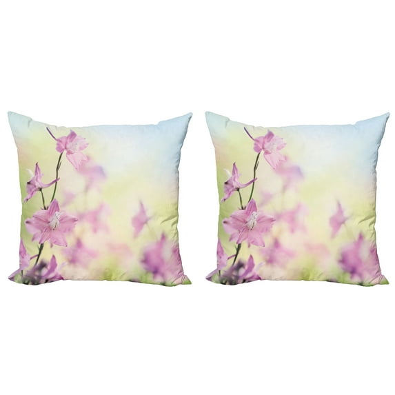 Ambesonne Floral Throw Pillow Cover 2 Pack, Larkspur Petals Summer, 20", Pale Green Pale Pink