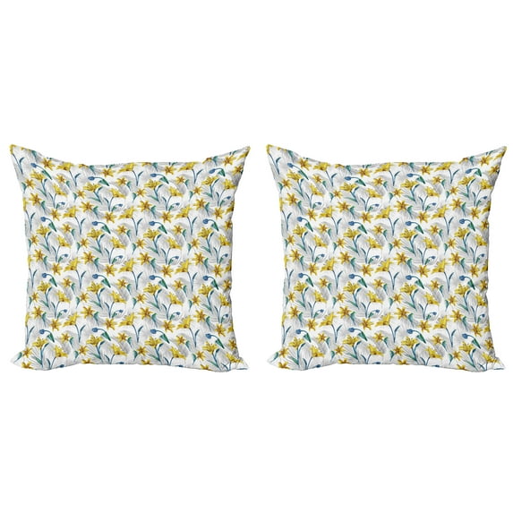 Ambesonne Floral Throw Pillow Cover 2 Pack, Lily Blossom Flowers, 16", Multicolor