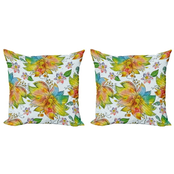 Ambesonne Floral Throw Pillow Cover 2 Pack, Macro Flower Petals Art, 18", Multicolor