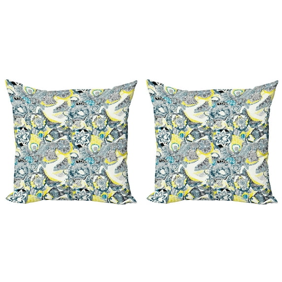Ambesonne Floral Throw Pillow Cover 2 Pack, Mandala Vintage Style, 16", Yellow Blue