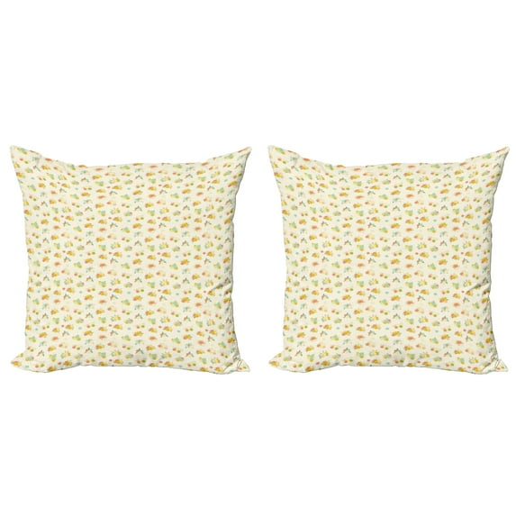 Ambesonne Floral Throw Pillow Cover 2 Pack, Nostalgic Blooming Flowers, 20", Multicolor