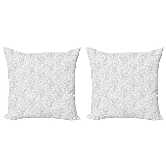 Ambesonne Floral Throw Pillow Cover 2 Pack, Ornate Carnation Flowers, 20", Grey White