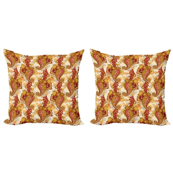 Ambesonne Floral Throw Pillow Cover 2 Pack, Ornate Paisley, 24", Orange Yellow and Red