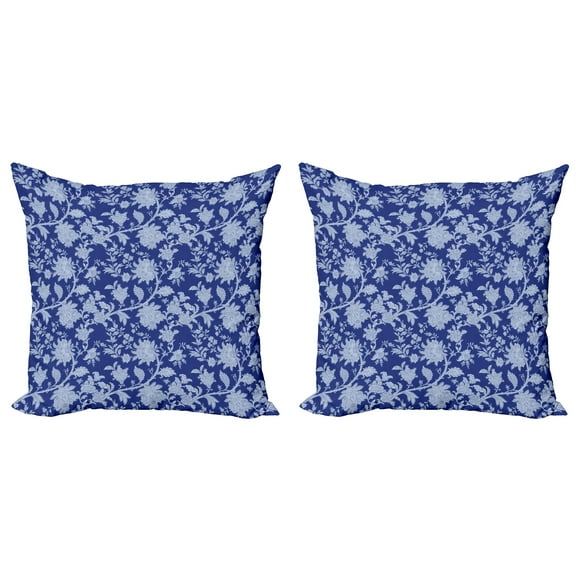 Ambesonne Floral Throw Pillow Cover 2 Pack, Paisley Pattern Ottoman, 20", Royal Blue