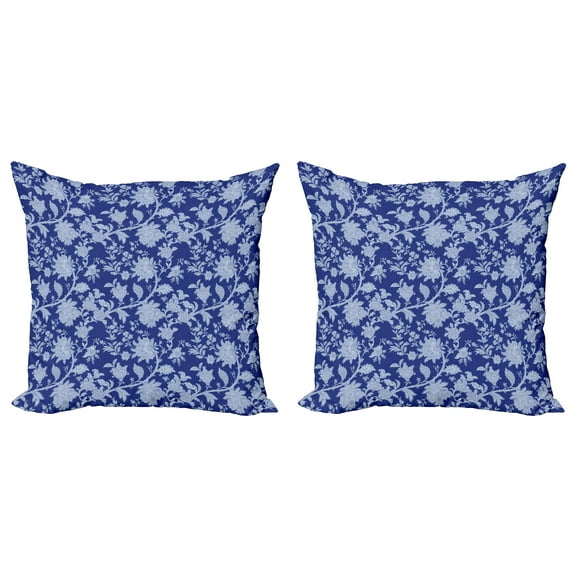 Ambesonne Floral Throw Pillow Cover 2 Pack, Paisley Pattern Ottoman, 24", Royal Blue