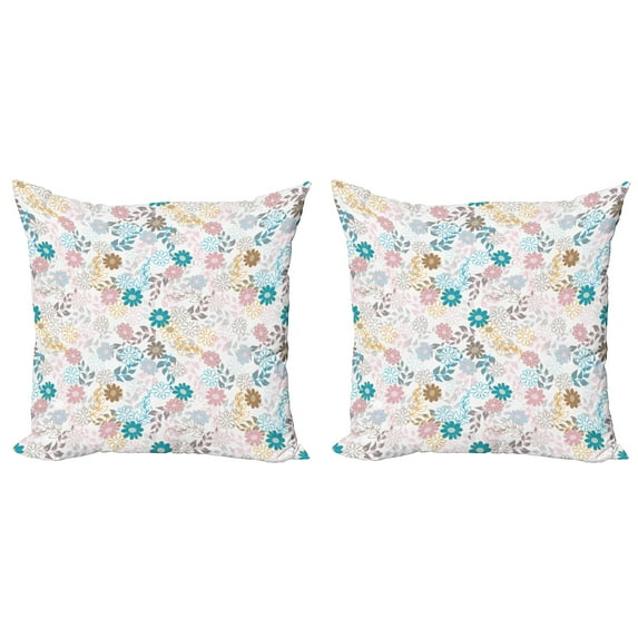 Ambesonne Floral Throw Pillow Cover 2 Pack, Pastel Daisies, 24", Multicolor