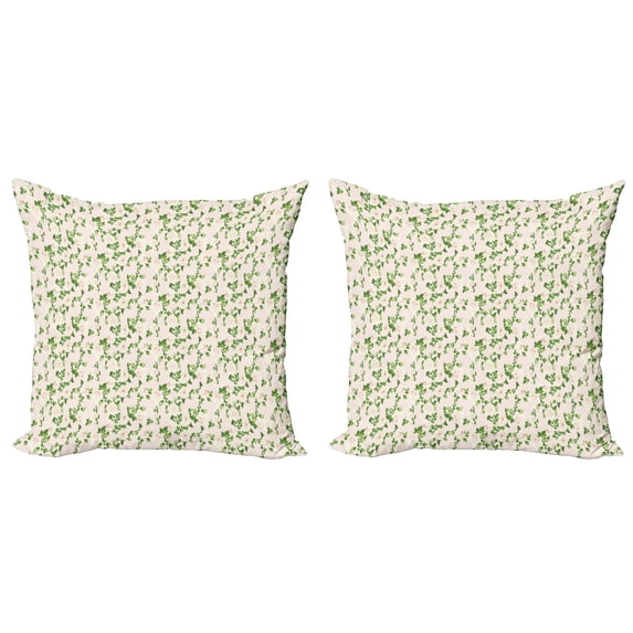 Ambesonne Floral Throw Pillow Cover 2 Pack, Pastel Simple Rose Flowers, 18", Fern Green Ivory