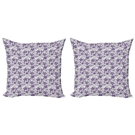 Ambesonne Floral Throw Pillow Cover 2 Pack, Petals Curves, 18", Purple Grey Purple