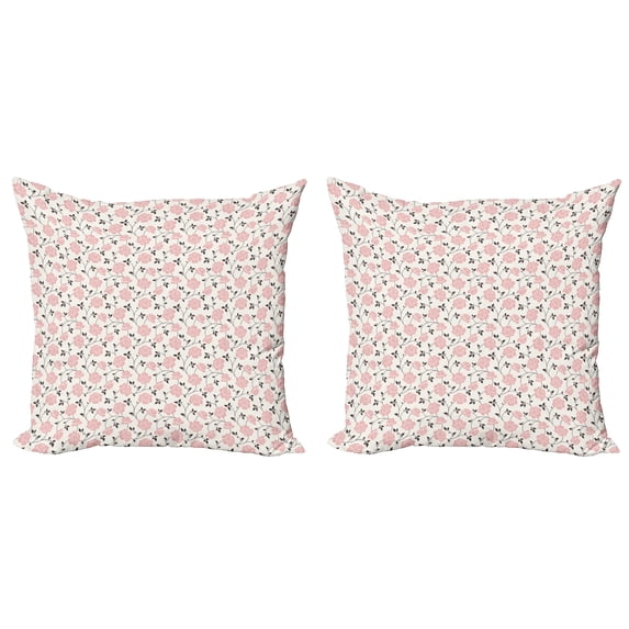 Ambesonne Floral Throw Pillow Cover 2 Pack, Pink Roses and Peonies, 16", Pale Pink Black
