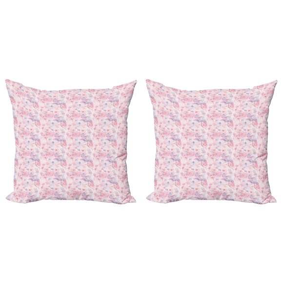 Ambesonne Floral Throw Pillow Cover 2 Pack, Pink Shade Rose Blending, 20", Multicolor