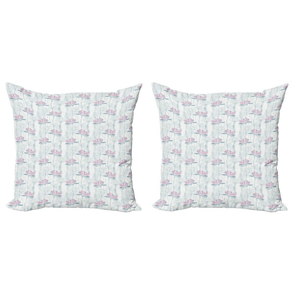 Ambesonne Floral Throw Pillow Cover 2 Pack, Pinky Alstroemeria Flowers, 16", Blue Grey Pale Pink