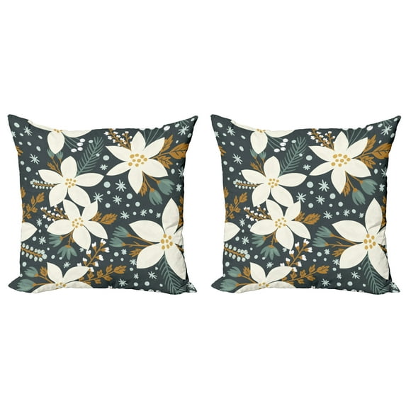 Ambesonne Floral Throw Pillow Cover 2 Pack, Poinsettia Blossoms Art, 24", White and Caramel