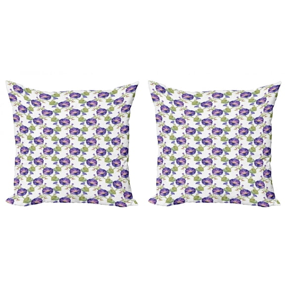 Ambesonne Floral Throw Pillow Cover 2 Pack, Purple Gramophone Orchids, 16", Multicolor