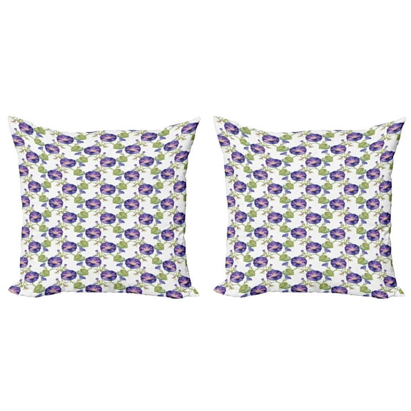 Ambesonne Floral Throw Pillow Cover 2 Pack, Purple Gramophone Orchids, 20", Multicolor