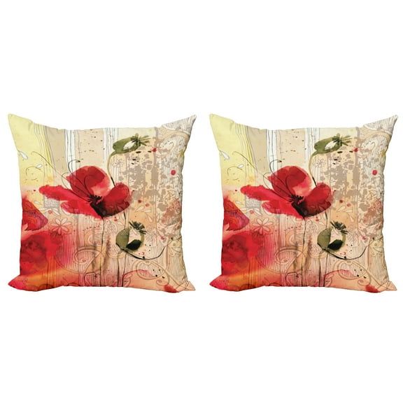 Ambesonne Floral Throw Pillow Cover 2 Pack, Retro Floral Design, 16", Multicolor