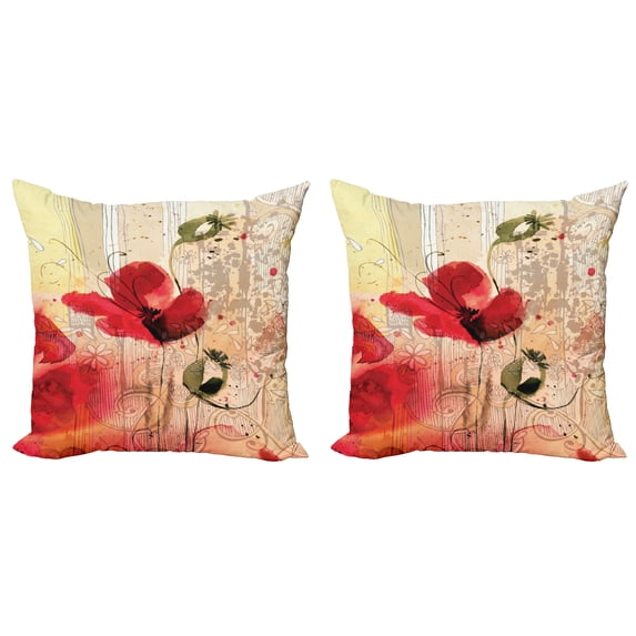Ambesonne Floral Throw Pillow Cover 2 Pack, Retro Floral Design, 20", Multicolor