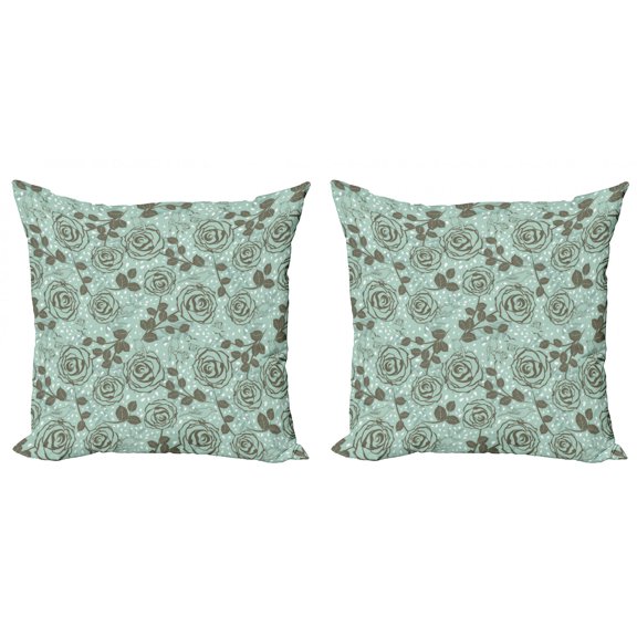 Ambesonne Floral Throw Pillow Cover 2 Pack, Romantic Inspirations, 16", Seafoam Sage Green