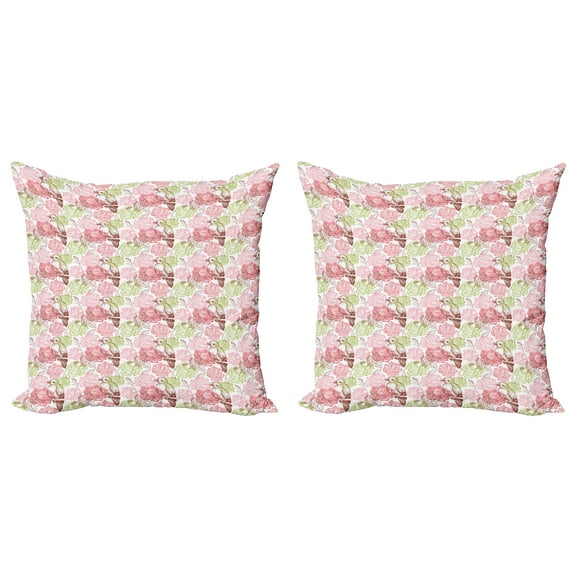 Ambesonne Floral Throw Pillow Cover 2 Pack, Rose Bouquetnd SakurTree, 20", Multicolor