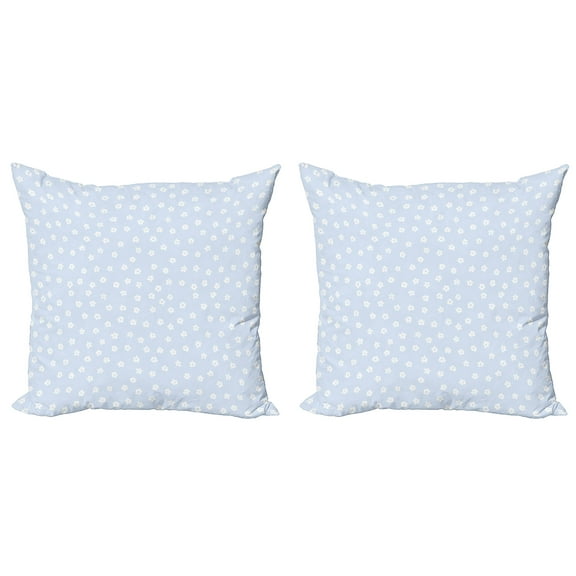 Ambesonne Floral Throw Pillow Cover 2 Pack, Scattered Small Blooms, 18", Pale Blue White