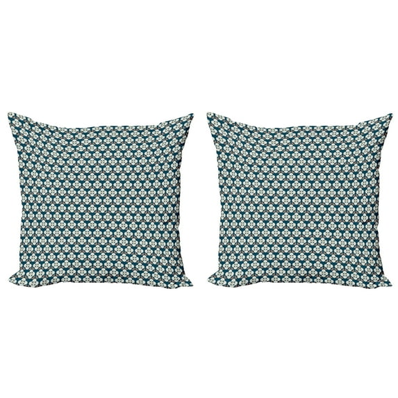 Ambesonne Floral Throw Pillow Cover 2 Pack, Simple 4 Petal Flowers, 24", Petrol Blue Eggshell