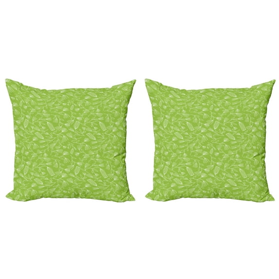 Ambesonne Floral Throw Pillow Cover 2 Pack, Simplistic Outline Flowers, 24", Lime Green and White