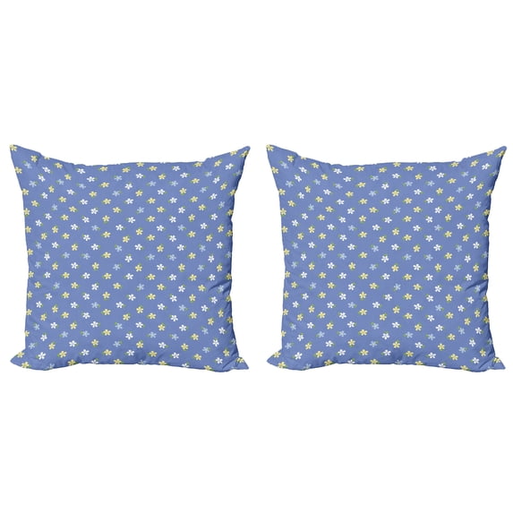 Ambesonne Floral Throw Pillow Cover 2 Pack, Small Spring Daisies, 24", Pale Yellow Violet Blue