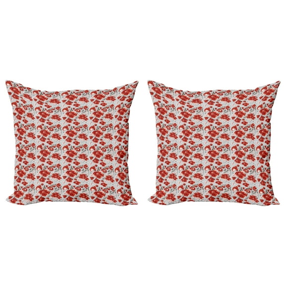 Ambesonne Floral Throw Pillow Cover 2 Pack, Spring Petal Foliage, 18", Pale Grey Orange Taupe