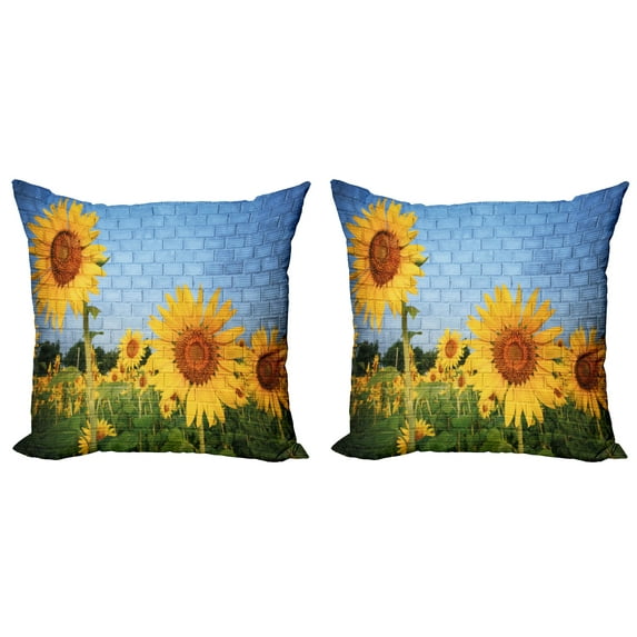 Ambesonne Floral Throw Pillow Cover 2 Pack, Sunflowers on the Wall, 20", Yellow Green