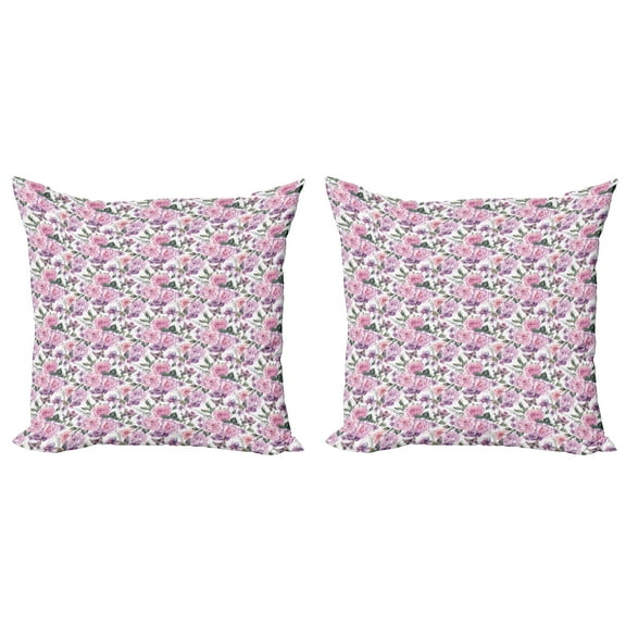 Ambesonne Floral Throw Pillow Cover 2 Pack, Swallowtails and Roses, 16", Multicolor