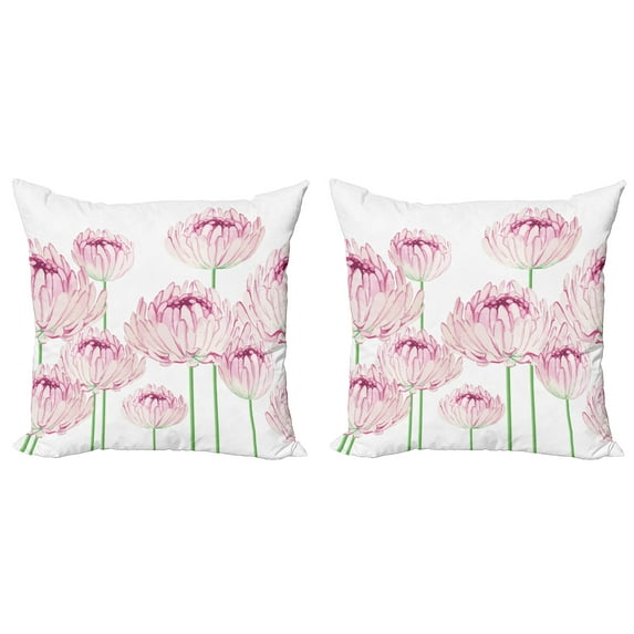 Ambesonne Floral Throw Pillow Cover 2 Pack, Tender Peony Flowers, 20", Pale Pink and Green