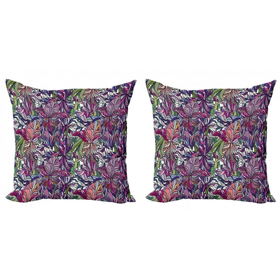 Ambesonne Floral Throw Pillow Cover 2 Pack, Tropical Jungle Bouquet, 16", Multicolor