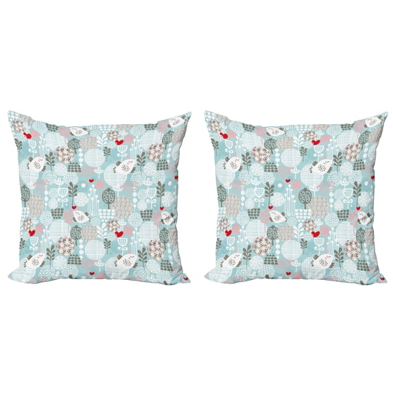 Ambesonne Floral Throw Pillow Cover 2 Pack, Valentines Birds, 16", Multicolor