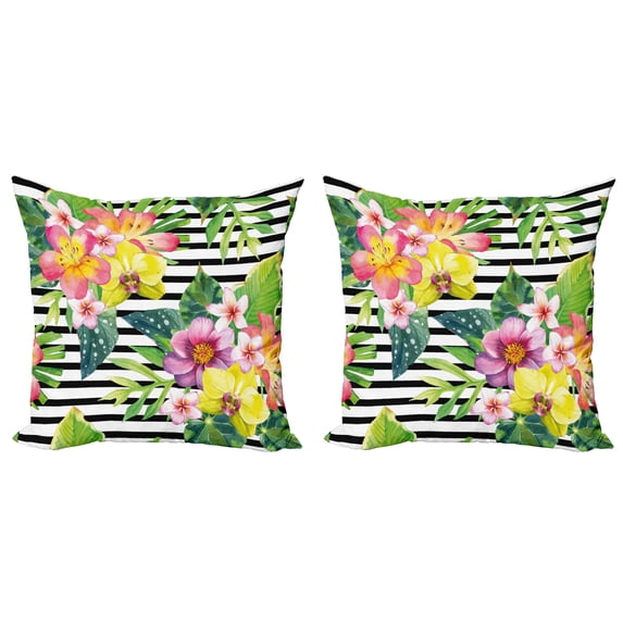 Ambesonne Floral Throw Pillow Cover 2 Pack, Various Flowers Bouquet, 18", Multicolor
