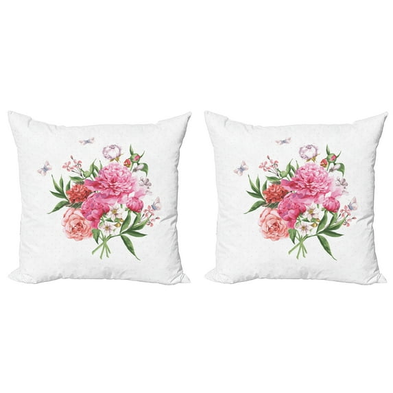 Ambesonne Floral Throw Pillow Cover 2 Pack, Vintage Bouquet of Flowers, 16", Multicolor