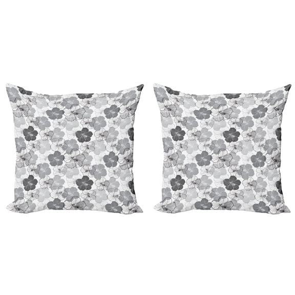 Ambesonne Floral Throw Pillow Cover 2 Pack, Vintage Hibiscus Flowers, 16", Purpleblue Pale Taupe