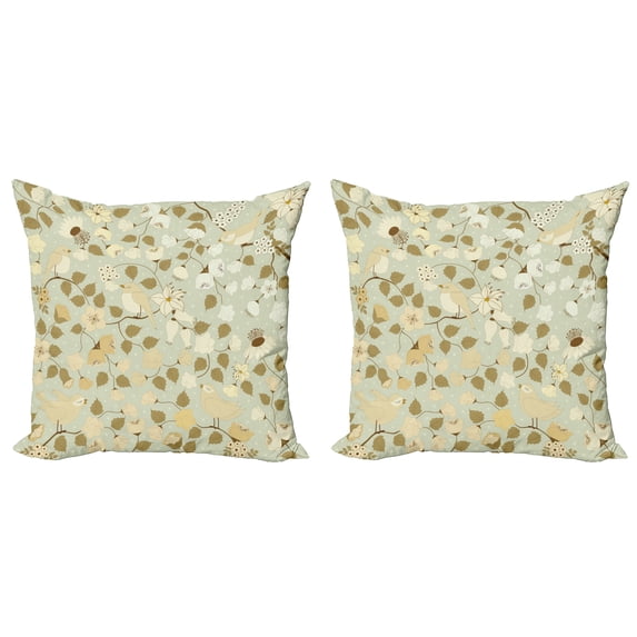 Ambesonne Floral Throw Pillow Cover 2 Pack, Vintage Retro Swirls, 16", Pistachio Green White