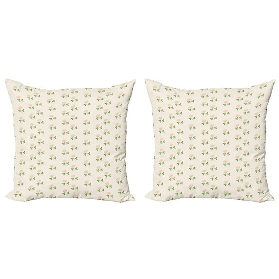 Ambesonne Floral Throw Pillow Cover 2 Pack, Vintage Rose Pink Petals, 18", Pale Pink White