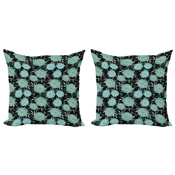 Ambesonne Floral Throw Pillow Cover 2 Pack, Vintage Style Budding Roses, 18", Charcoal Grey Pale Teal