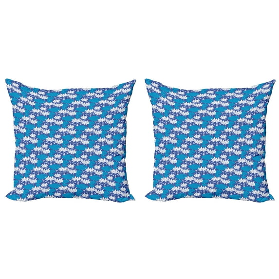 Ambesonne Floral Throw Pillow Cover 2 Pack, Water Lily Flowers, 24", Violet Blue Sea Blue
