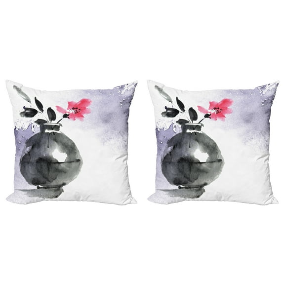 Ambesonne Floral Throw Pillow Cover 2 Pack, Watercolor Coral Vase Orchid, 24", Coral Charcoal Grey